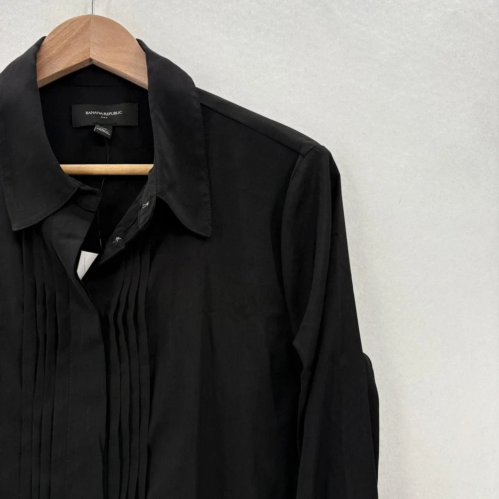 Banana Republic Dress Shirt Mens Medium Black Pleated Tux Stretch Formal NWT